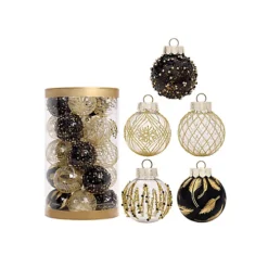 Livingandhome 25Pcs Gold And Black Christmas Ball Ornament Set