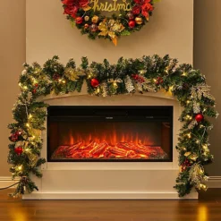 Livingandhome 270 Cm Light Up Artificial Christmas Garland With Pine Cones Berries Decor