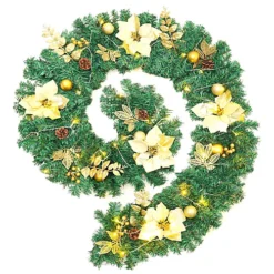 Livingandhome 270 CM Light Up Christmas Garland With Yellow Flower And Pine Cones Decor -Deals Christmas Decor Store livingandhome 270 cm light up christmas garland with yellow flower and pine cones decor0735940255608 03c MP