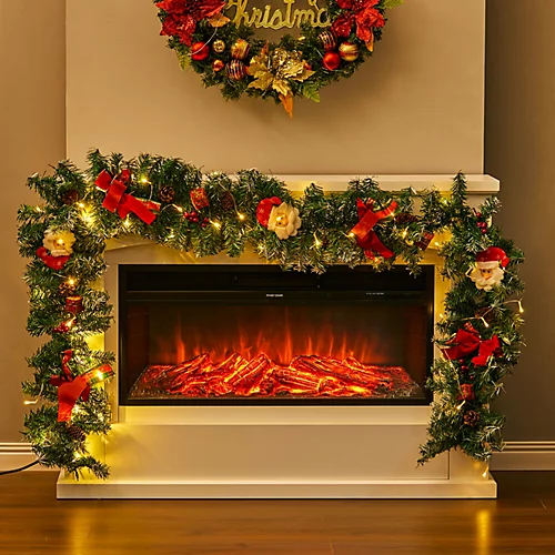 Livingandhome 270 Cm Pine Cones Bow Christmas Garland Santa Claus Decor With 50 LED Light 1 Livingandhome 270 Cm Pine Cones Bow Christmas Garland Santa Claus Decor With 50 LED Light