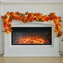 Livingandhome 2m Artificial Maple Leaf Autumn Christmas Garland With 5m LED Light