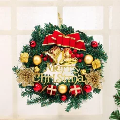 Livingandhome 30 Cm Christmas Wreath With Xmas Baubles Bells Bow Knots