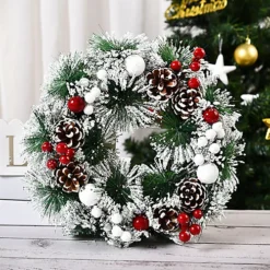 Livingandhome 32 Cm Green Christmas Wreath Pine Cone Xmas Ornaments