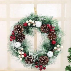 Livingandhome 32 Cm Green Christmas Wreath Pine Cone Xmas Ornaments -Deals Christmas Decor Store livingandhome 32 cm green christmas wreath pine cone xmas ornaments0735940255776 03c MP