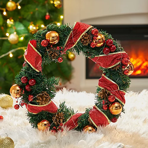 Livingandhome 40CM Christmas Wreath Festival Decorative With 3M Light String 2 Livingandhome 40CM Christmas Wreath Festival Decorative With 3M Light String - Image 2