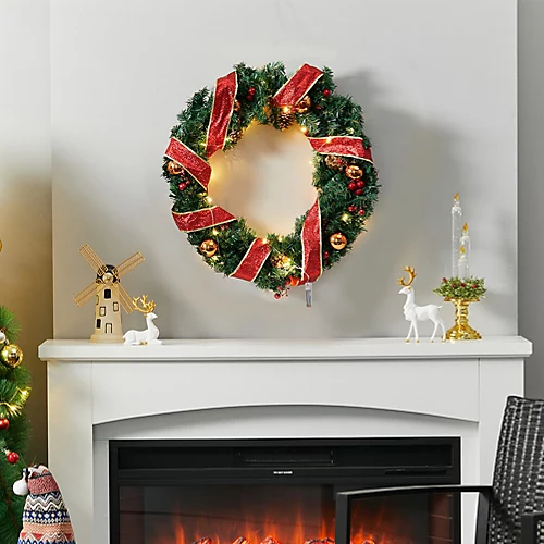 Livingandhome 40CM Christmas Wreath Festival Decorative With 3M Light String 3 Livingandhome 40CM Christmas Wreath Festival Decorative With 3M Light String - Image 3