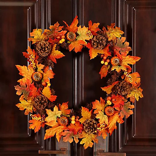 Livingandhome 60 Cm Artificial Maple Leaf Autumn Christmas Wreath Window Door Decoration 1 Livingandhome 60 Cm Artificial Maple Leaf Autumn Christmas Wreath Window Door Decoration