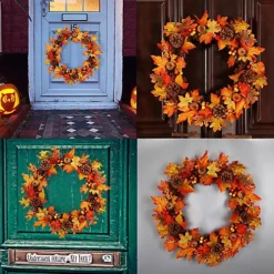 Livingandhome 60 Cm Artificial Maple Leaf Autumn Christmas Wreath Window Door Decoration 5 Livingandhome 60 Cm Artificial Maple Leaf Autumn Christmas Wreath Window Door Decoration -Deals Christmas Decor Store livingandhome 60 cm artificial maple leaf autumn christmas wreath window door decoration0735940255851 02c MP