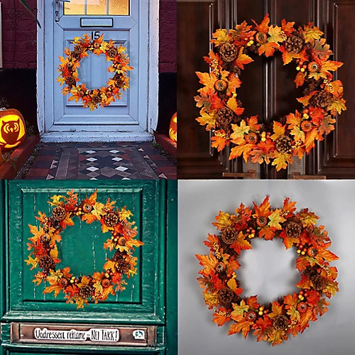 Livingandhome 60 Cm Artificial Maple Leaf Autumn Christmas Wreath Window Door Decoration 2 Livingandhome 60 Cm Artificial Maple Leaf Autumn Christmas Wreath Window Door Decoration - Image 2