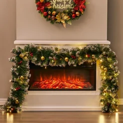 Livingandhome Artificial Gold Ball Berries Christmas Garland With LED Lights 270 Cm