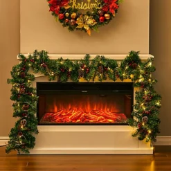 Livingandhome Artificial LED Warm White Light Christmas Garland 270cm