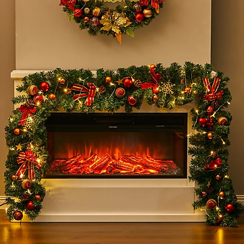 Livingandhome Artificial LED Warm White Light Christmas Garland 270cm 1 Livingandhome Artificial LED Warm White Light Christmas Garland 270cm
