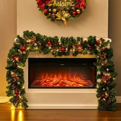 Livingandhome Artificial Light Up Christmas Garland Pine Cone Bow Decor 270 Cm