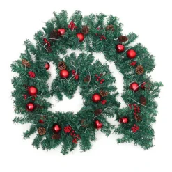 Livingandhome Artificial Light Up Christmas Garland With Pine Cones Red Bauble Decor 270 Cm -Deals Christmas Decor Store livingandhome artificial light up christmas garland with pine cones red bauble decor 270 cm0735940277617 04c MP