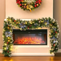 Livingandhome Artificial Pine Cones Berries Christmas Garland With LED Lights 270 Cm