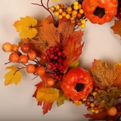 Livingandhome Artificial Rattan Maple Leaf Autumn Christmas Wreath With LED Light And Pumpkin 40 Cm 5 Livingandhome Artificial Rattan Maple Leaf Autumn Christmas Wreath With LED Light And Pumpkin 40 Cm -Deals Christmas Decor Store livingandhome artificial rattan maple leaf autumn christmas wreath with led light and pumpkin 40 cm0735940277099 03c MP