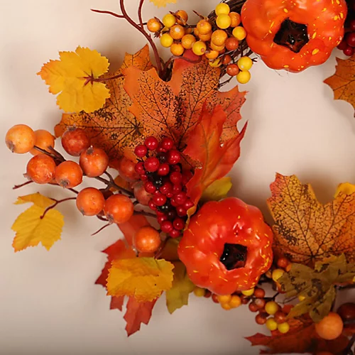 Livingandhome Artificial Rattan Maple Leaf Autumn Christmas Wreath With LED Light And Pumpkin 40 Cm 3 Livingandhome Artificial Rattan Maple Leaf Autumn Christmas Wreath With LED Light And Pumpkin 40 Cm - Image 3