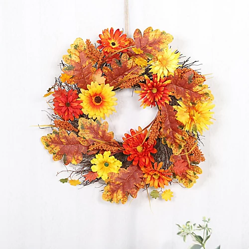 Livingandhome Autumn Christmas Wreath Daisy Maple Leaf Hanging Decoration 55 Cm 1 Livingandhome Autumn Christmas Wreath Daisy Maple Leaf Hanging Decoration 55 Cm