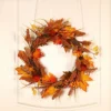 Livingandhome Autumn Christmas Wreath With LED Lights Sorghum Decoration 50 Cm