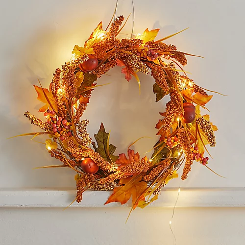 Livingandhome Autumn Christmas Wreath With LED Lights Sorghum Decoration 50 Cm 2 Livingandhome Autumn Christmas Wreath With LED Lights Sorghum Decoration 50 Cm - Image 2