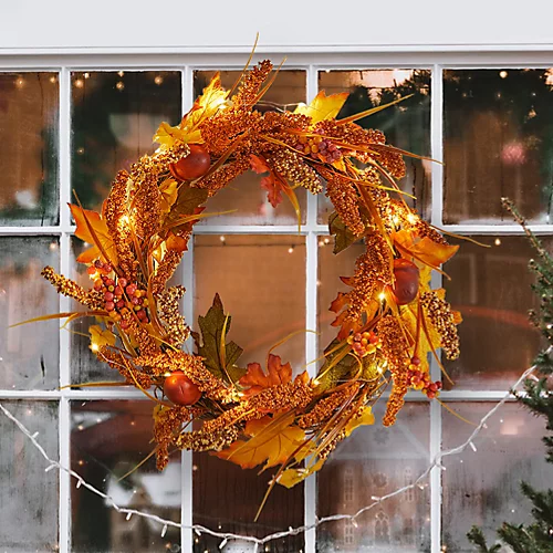 Livingandhome Autumn Christmas Wreath With LED Lights Sorghum Decoration 50 Cm 3 Livingandhome Autumn Christmas Wreath With LED Lights Sorghum Decoration 50 Cm - Image 3