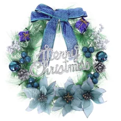 Livingandhome Blue Elegant Glittering Hanging Christmas Wreath With Mixed Decoration 30 Cm -Deals Christmas Decor Store livingandhome blue elegant glittering hanging christmas wreath with mixed decoration 30 cm0735940277037 02c MP