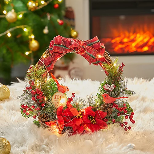 Livingandhome Christmas Wreath Rattan Bow Decor With LED Light 30 Cm 2 Livingandhome Christmas Wreath Rattan Bow Decor With LED Light 30 Cm - Image 2