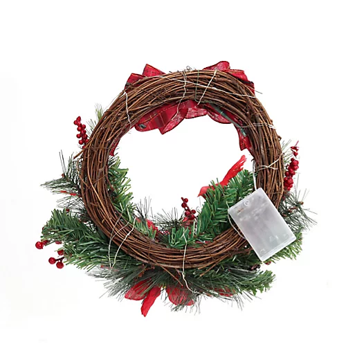 Livingandhome Christmas Wreath Rattan Bow Decor With LED Light 30 Cm 4 Livingandhome Christmas Wreath Rattan Bow Decor With LED Light 30 Cm - Image 4