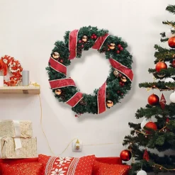 Livingandhome Christmas Wreath With LED Light For Home Decor 50 Cm