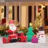Livingandhome LED Christmas Inflatable Decoration Outdoor Xmas Decor Blow Up Santa Claus And Reindeer Length 280cm