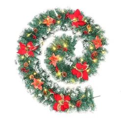 Livingandhome Light Up Artificial Christmas Garland With Red Flower Berries Decor 270cm