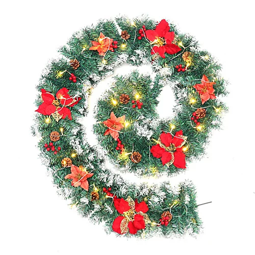 Livingandhome Light Up Artificial Christmas Garland With Red Flower Berries Decor 270cm 1 Livingandhome Light Up Artificial Christmas Garland With Red Flower Berries Decor 270cm