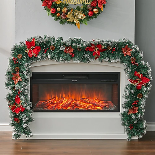 Livingandhome Light Up Artificial Christmas Garland With Red Flower Berries Decor 270cm 2 Livingandhome Light Up Artificial Christmas Garland With Red Flower Berries Decor 270cm - Image 2