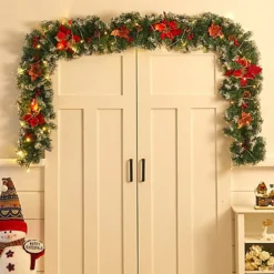 Livingandhome Light Up Artificial Christmas Garland With Red Flower Berries Decor 270cm 6 Livingandhome Light Up Artificial Christmas Garland With Red Flower Berries Decor 270cm -Deals Christmas Decor Store livingandhome light up artificial christmas garland with red flower berries decor 270cm0735940277662 03c MP