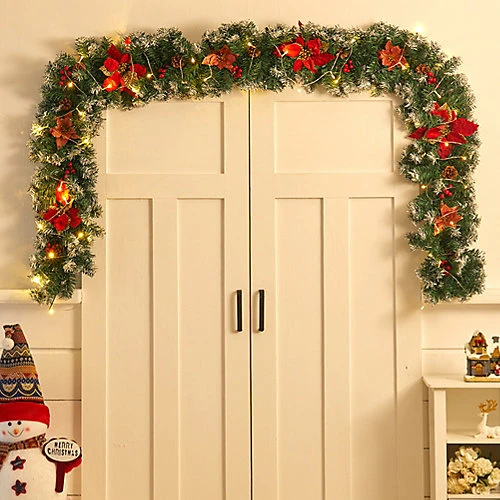 Livingandhome Light Up Artificial Christmas Garland With Red Flower Berries Decor 270cm 3 Livingandhome Light Up Artificial Christmas Garland With Red Flower Berries Decor 270cm - Image 3