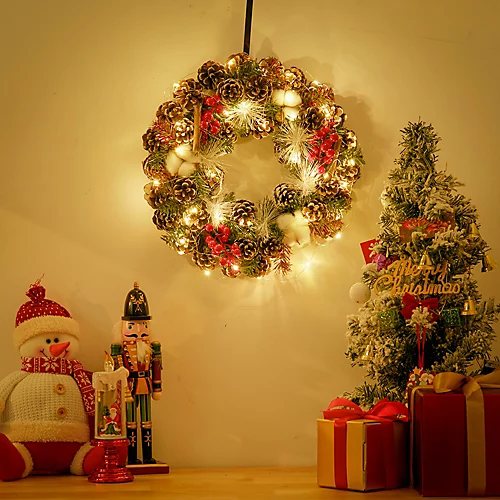 Livingandhome Light Up Christmas Wreath Pine Cone Cotton Autumn Artificial Wreath Xmas Decoration 37 Cm 3 Livingandhome Light Up Christmas Wreath Pine Cone Cotton Autumn Artificial Wreath Xmas Decoration 37 Cm - Image 3