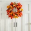 Livingandhome Maple Leaf Pumpkin Autumn Halloween Christmas Wreath With LED Light 60 Cm
