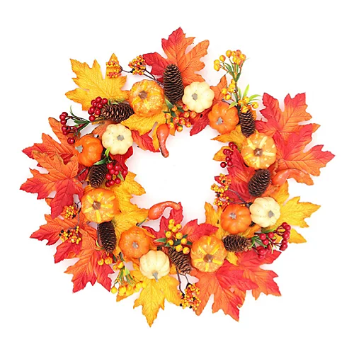 Livingandhome Maple Leaf Pumpkin Autumn Halloween Christmas Wreath With LED Light 60 Cm 4 Livingandhome Maple Leaf Pumpkin Autumn Halloween Christmas Wreath With LED Light 60 Cm - Image 4