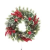Livingandhome Pine Cones Berries Christmas Wreath Door Window Garland With LED Light 35 Cm
