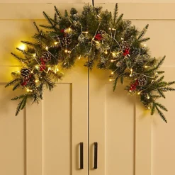 Livingandhome Pine Cones Berries Lighted Up Christmas Swags Holiday Hanging Decor 90 CM