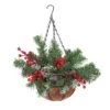 Livingandhome Pre Lit Christmas Decoration Ornament Artificial Hanging Basket With Frosted Pine Cone