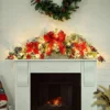 Livingandhome Rattan Christmas Garland Home Decor With LED Light And Bow Knot 100 Cm