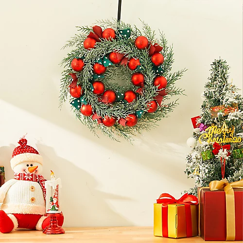 Livingandhome Red Ball Mixed Bows Christmas Wreath Hanging Decor 48 Cm 1 Livingandhome Red Ball Mixed Bows Christmas Wreath Hanging Decor 48 Cm