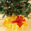 Livingandhome Square PVC Mental Wire Christmas Tree Skirt Xmas Tree Bow Decor With Light