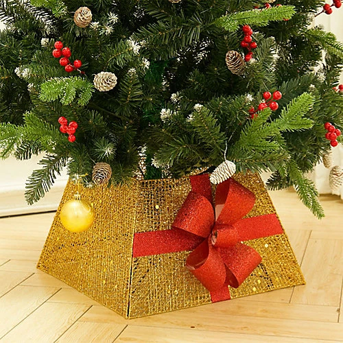 Livingandhome Square PVC Mental Wire Christmas Tree Skirt Xmas Tree Bow Decor With Light 2 Livingandhome Square PVC Mental Wire Christmas Tree Skirt Xmas Tree Bow Decor With Light - Image 2