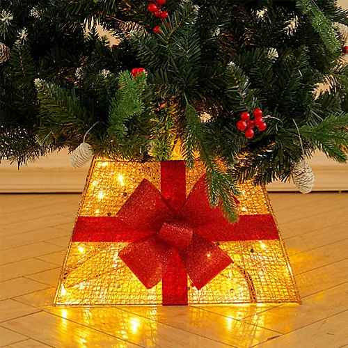 Livingandhome Square PVC Mental Wire Christmas Tree Skirt Xmas Tree Bow Decor With Light 3 Livingandhome Square PVC Mental Wire Christmas Tree Skirt Xmas Tree Bow Decor With Light - Image 3