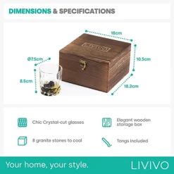 LIVIVO Set Of 2 Crystal Glasses With 8 Chilling Stones - Perfect Christmas & Father's Day Gift Set For Men In Handmade Wooden Box -Deals Christmas Decor Store livivo set of 2 crystal glasses with 8 chilling stones perfect christmas father s day gift set for men in handmade wooden box5060497647169 04c MP