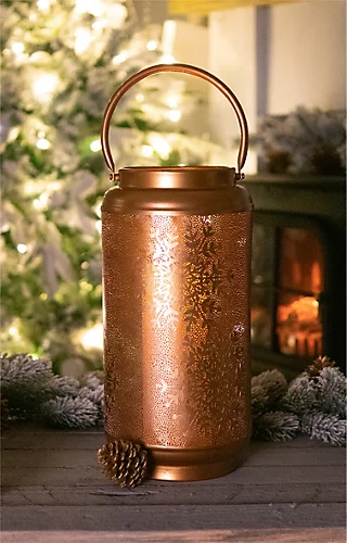 Luxform Battery Operated LED Golden Festive Christmas Lantern With Snowflakes Design 4 Luxform Battery Operated LED Golden Festive Christmas Lantern With Snowflakes Design - Image 4