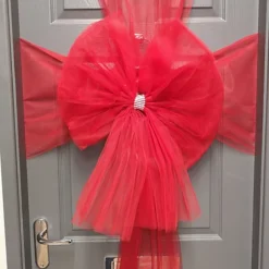 Luxury Indoor Outdoor DIY Red Net Christmas Door Bow With Diamante Centre -Deals Christmas Decor Store luxury indoor outdoor diy red net christmas door bow with diamante centre5056589105433 04c MP