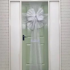 Luxury Indoor Outdoor DIY White Net Christmas Door Bow With Diamante Centre